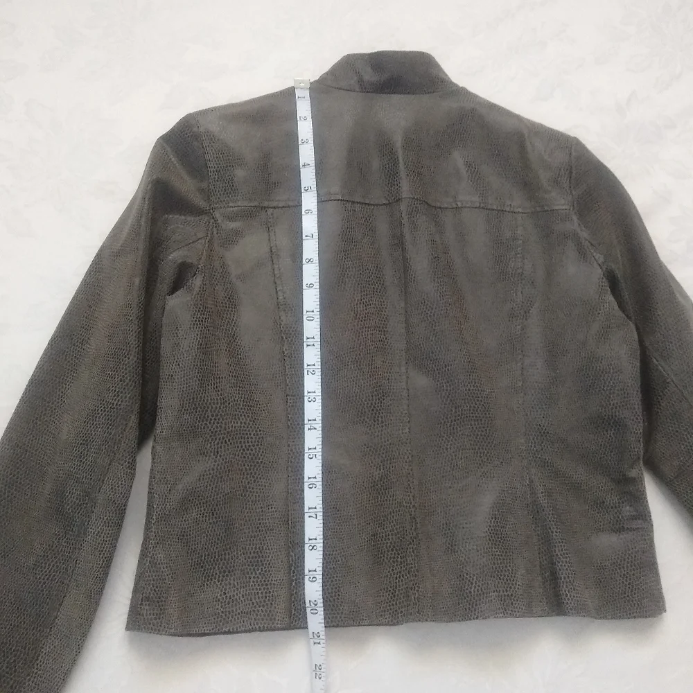 Distressed cracked leather croc finish moto biker jacket - Picture 5 of 7